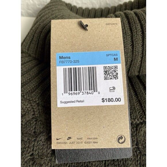 Nike Life Cable Knit Turtleneck Sweater Green FB7770-325 Men's Size M NEW - Picture 3 of 14